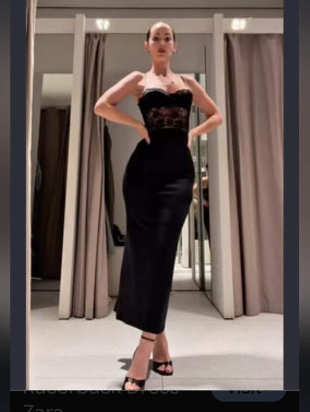 Zara Black Strapless Lace Bustier Midi Dress